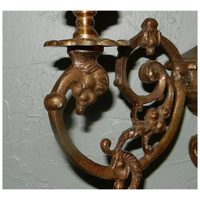 Antique Neoclassical Style Bronze Three Arm Wall Sconces - 9