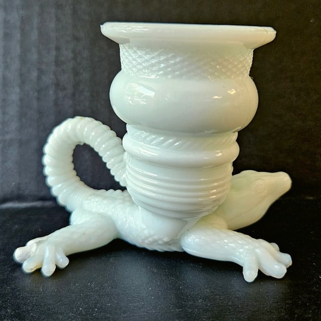 White Milk Glass "crocodile" Toothpick Holder by Butler Brothers - 3
