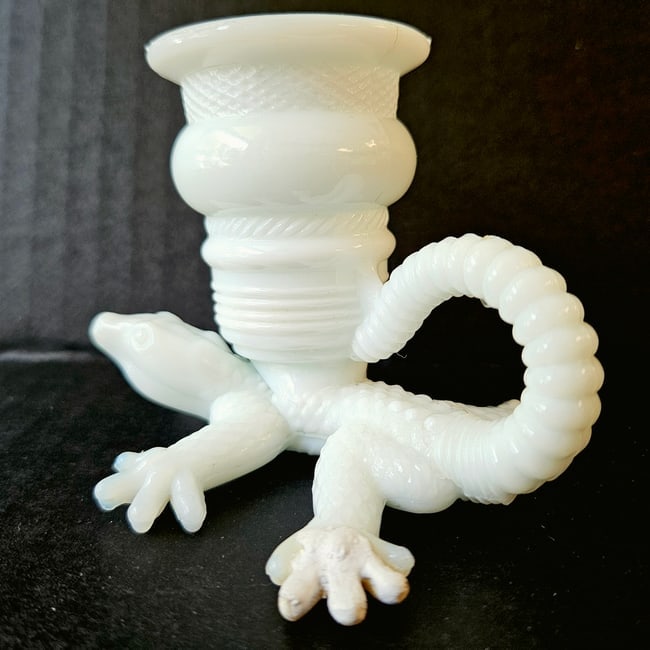 White Milk Glass "crocodile" Toothpick Holder by Butler Brothers - 4