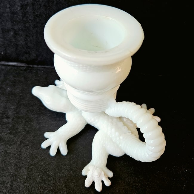 White Milk Glass "crocodile" Toothpick Holder by Butler Brothers - 5