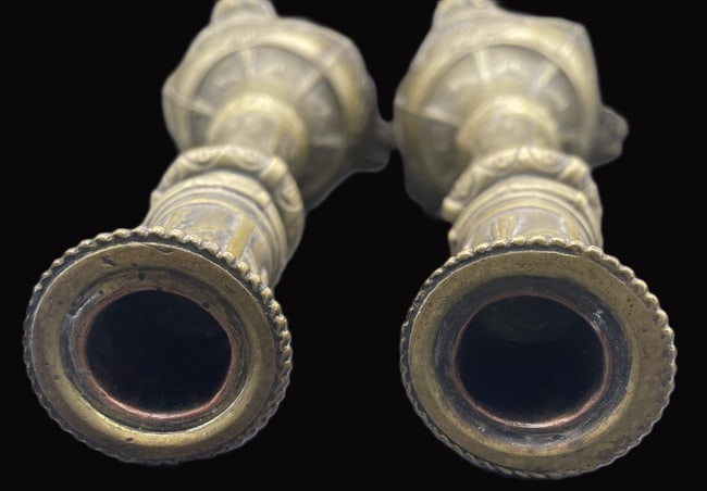 Beautiful Pair of Antique Ornate Brass Candlesticks Renaissance - 5
