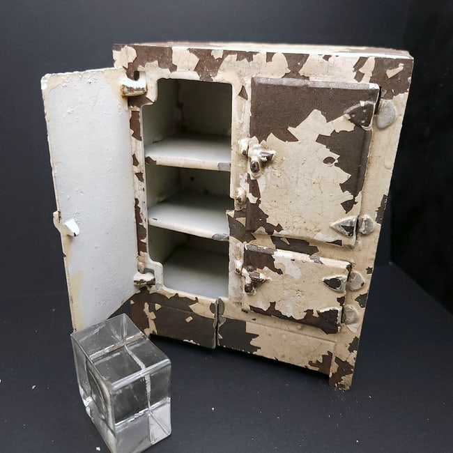 Arcade Dollhouse Cast Iron Ice Box / Refrigerator Circa 1920 - 2