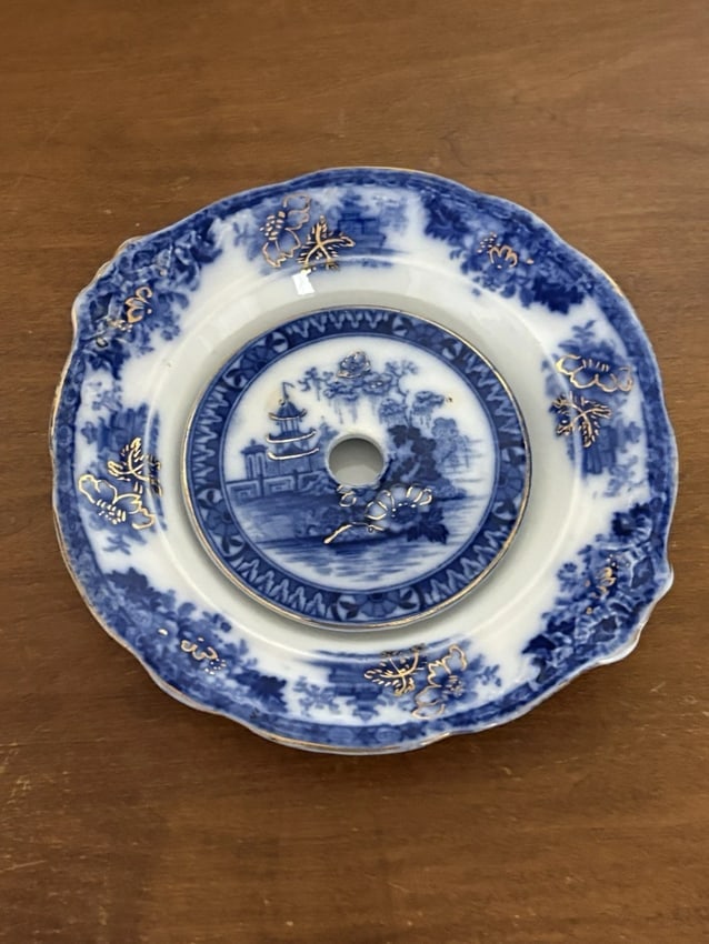 3pc Flow Blue Covered Butter - 2