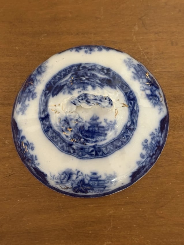 3pc Flow Blue Covered Butter - 8