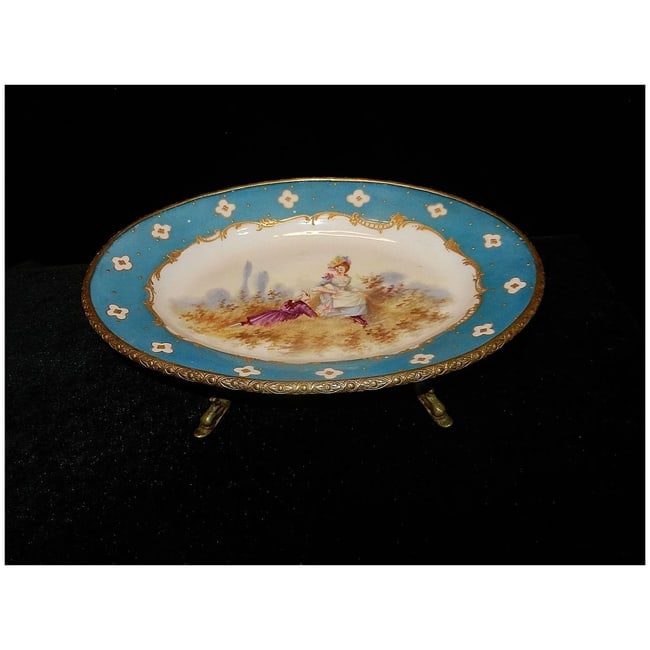 Antique Victorian Hand Painted Porcelain Plate with Ormolu Trim Serves Style - 2