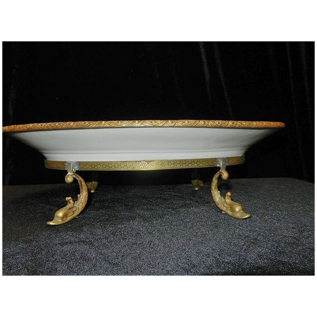 Antique Victorian Hand Painted Porcelain Plate with Ormolu Trim Serves Style - 3