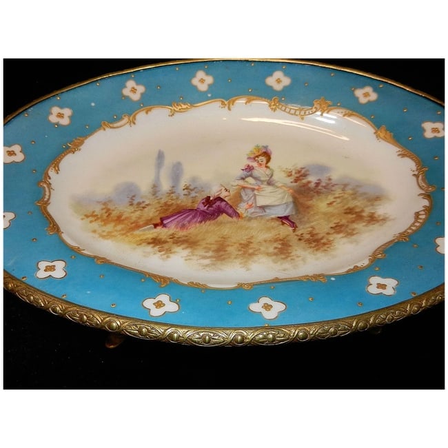 Antique Victorian Hand Painted Porcelain Plate with Ormolu Trim Serves Style - 4