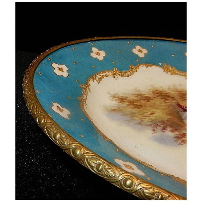 Antique Victorian Hand Painted Porcelain Plate with Ormolu Trim Serves Style - 6