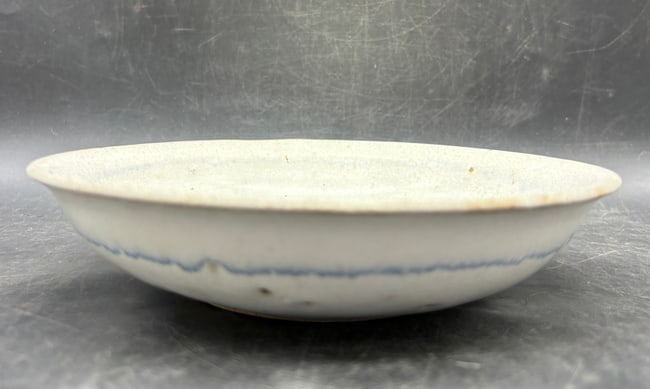 Signed American Studio Pottery Stoneware Bowl with Cobalt Blue Accent Line - 4