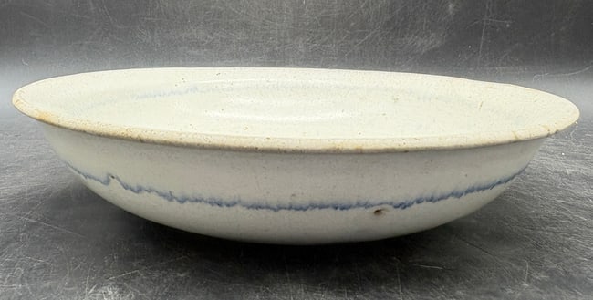 Signed American Studio Pottery Stoneware Bowl with Cobalt Blue Accent Line - 6