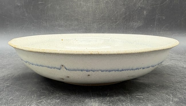 Signed American Studio Pottery Stoneware Bowl with Cobalt Blue Accent Line - 7