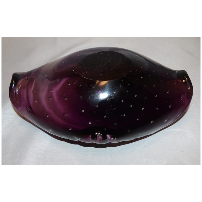 Murano Mid Century Deep Purple Art Glass Controlled Bubble Cigar Ashtray - 6