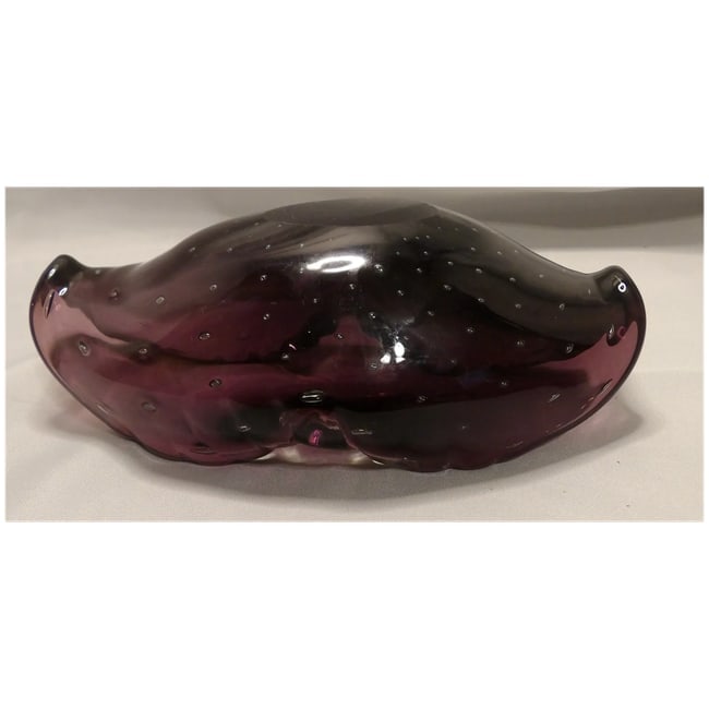 Murano Mid Century Deep Purple Art Glass Controlled Bubble Cigar Ashtray - 7