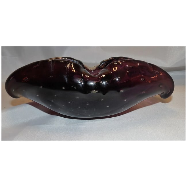 Murano Mid Century Deep Purple Art Glass Controlled Bubble Cigar Ashtray - 8
