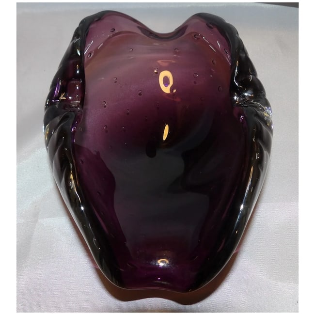 Murano Mid Century Deep Purple Art Glass Controlled Bubble Cigar Ashtray - 9
