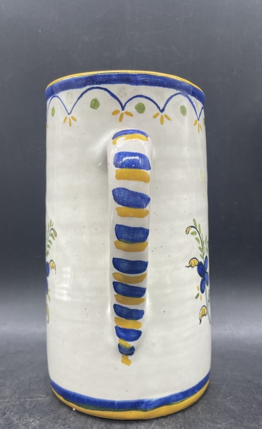 Hand Painted Faience Pottery Pitcher & Six Cups Signed Art Pottery Beverage Set - 4