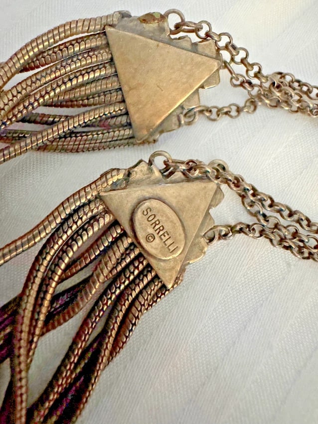 VINT. SIGNED SORRELLI EXTRA-LONG DRAPING MULTI-CHAIN NECKLACE+CRYSTALS - 2