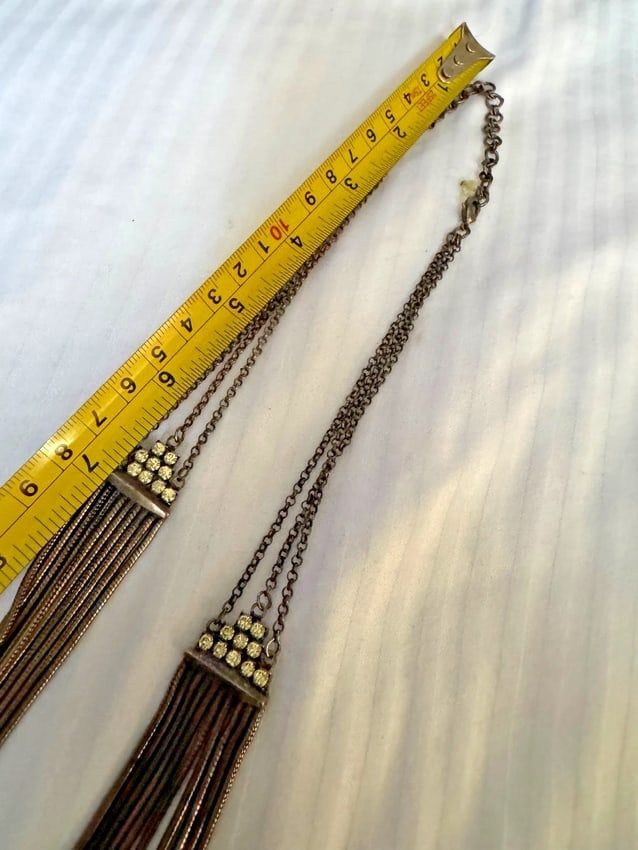 VINT. SIGNED SORRELLI EXTRA-LONG DRAPING MULTI-CHAIN NECKLACE+CRYSTALS - 4