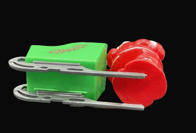 VINtage HARD PLASTIC CANDY CONTAINER WAVING SANTA SLED SLEIGH GREEN TOBOGGAN - 8