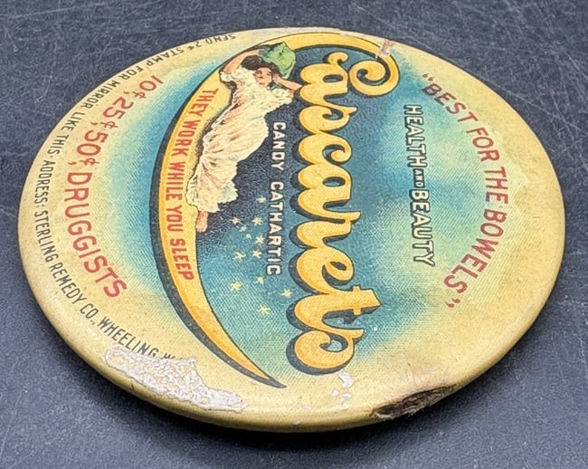 Antique Cascarets Pocket Mirror Advertising Candy Cathartic Wheeling WV Quack Medicine - 3