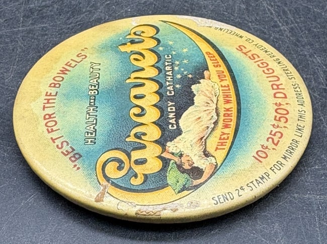 Antique Cascarets Pocket Mirror Advertising Candy Cathartic Wheeling WV Quack Medicine - 5