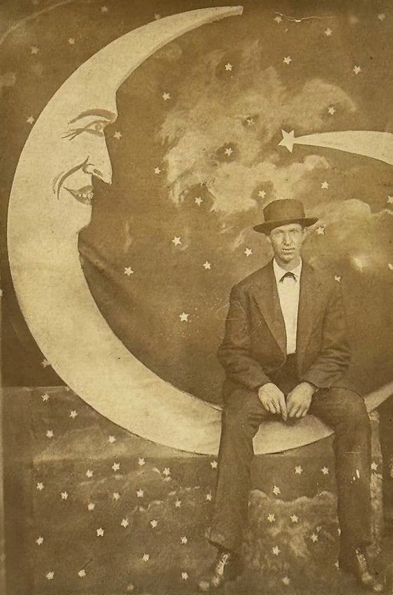 RPPC Real Photo Paper Moon Postcard Man 'Papa' Cut-out Paper Moon Shooting Star (1 of 3)