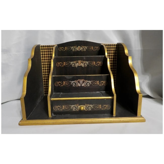 Vintage Ornate Desk Organizer with Drawer - 2