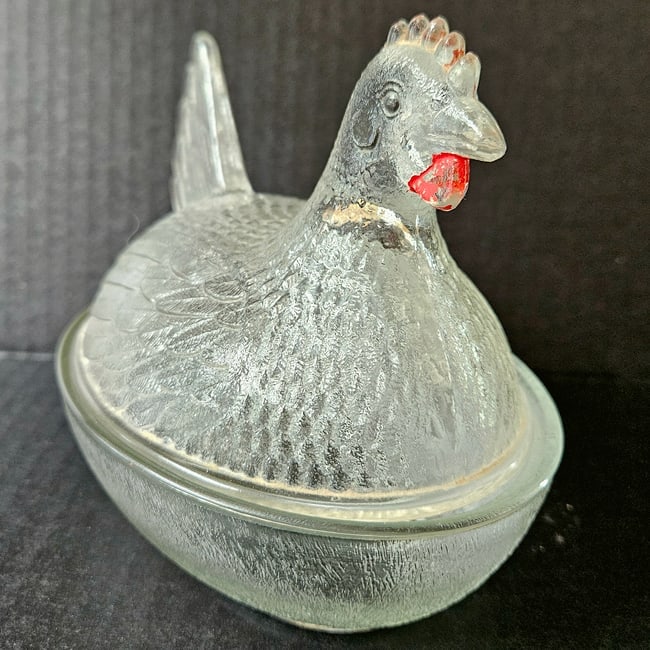 Vintage Clear Beadless Indiana Glass Hen on the Nest - 3