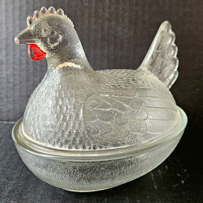 Vintage Clear Beadless Indiana Glass Hen on the Nest - 4