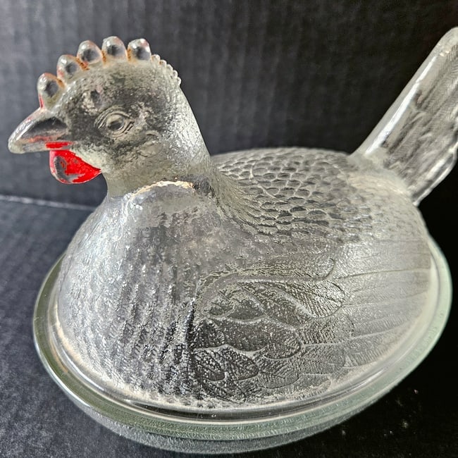 Vintage Clear Beadless Indiana Glass Hen on the Nest - 5