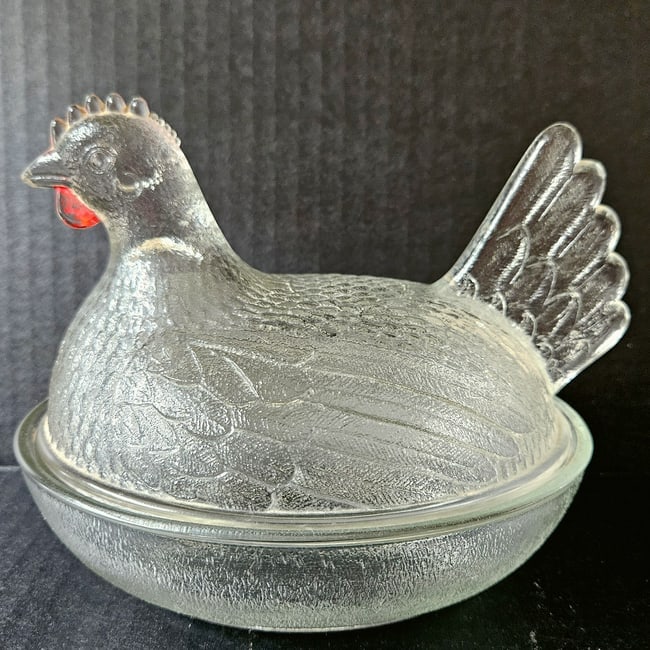 Vintage Clear Beadless Indiana Glass Hen on the Nest - 6