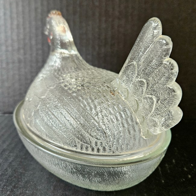 Vintage Clear Beadless Indiana Glass Hen on the Nest - 7