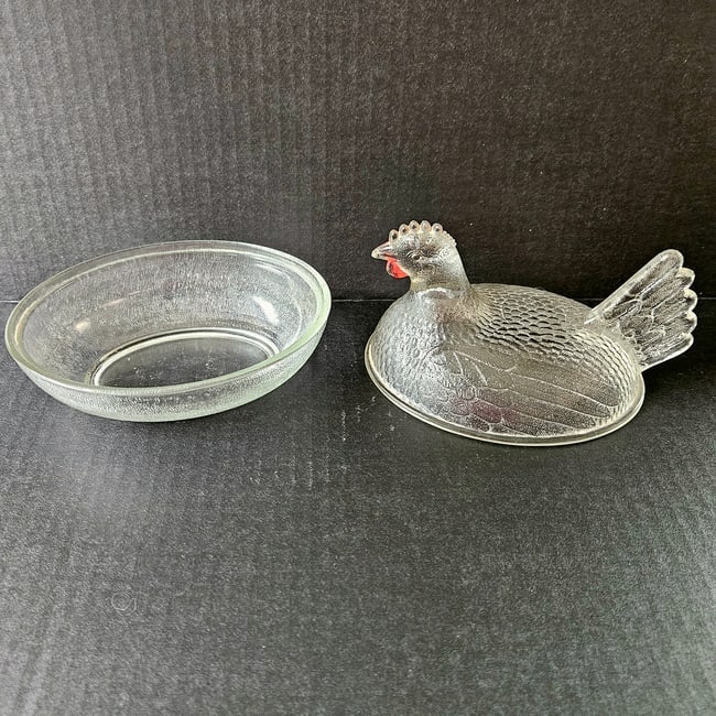Vintage Clear Beadless Indiana Glass Hen on the Nest - 8