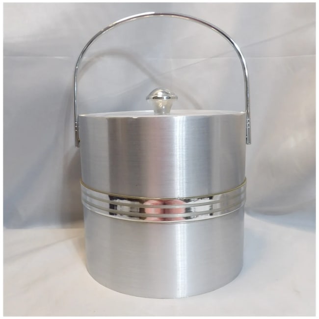 Brushed Aluminum Insulated Ice Bucket with Chrome Ice Tongs - 2