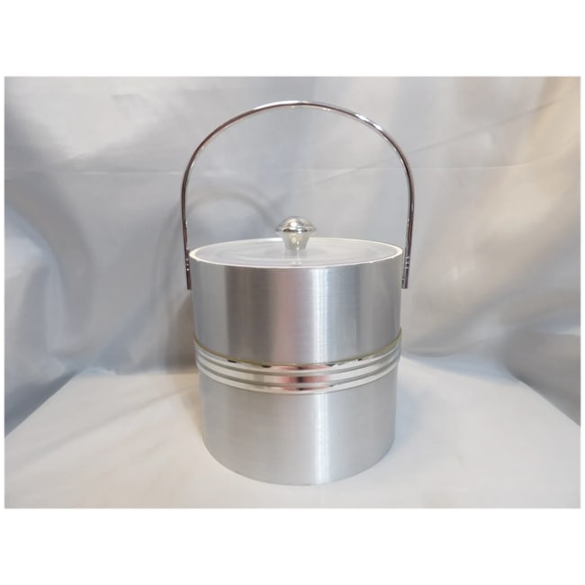 Brushed Aluminum Insulated Ice Bucket with Chrome Ice Tongs - 3