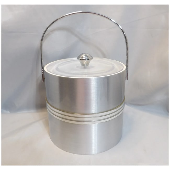 Brushed Aluminum Insulated Ice Bucket with Chrome Ice Tongs - 4