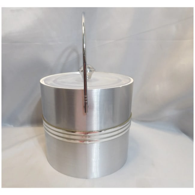 Brushed Aluminum Insulated Ice Bucket with Chrome Ice Tongs - 5