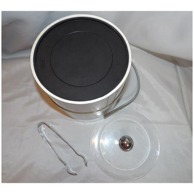 Brushed Aluminum Insulated Ice Bucket with Chrome Ice Tongs - 9