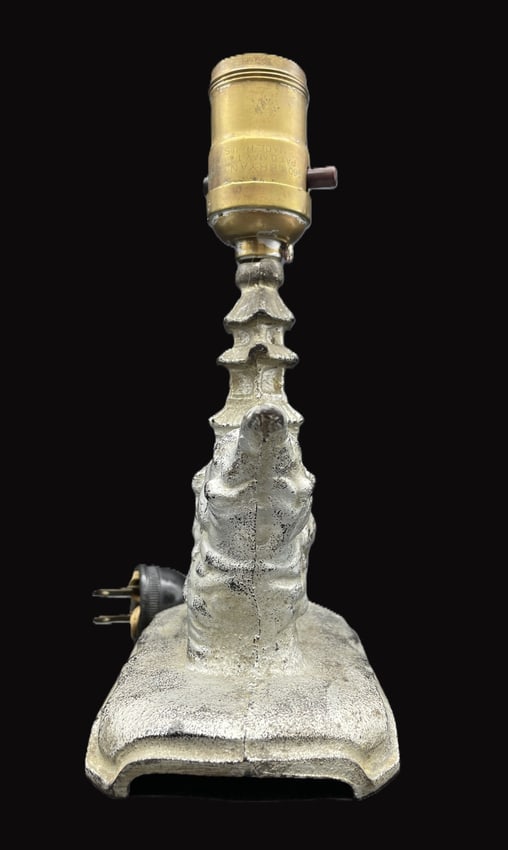Vintage Cast Iron Elephant Pagoda Table Lamp Asian Motif Art Deco Accent Light - 4