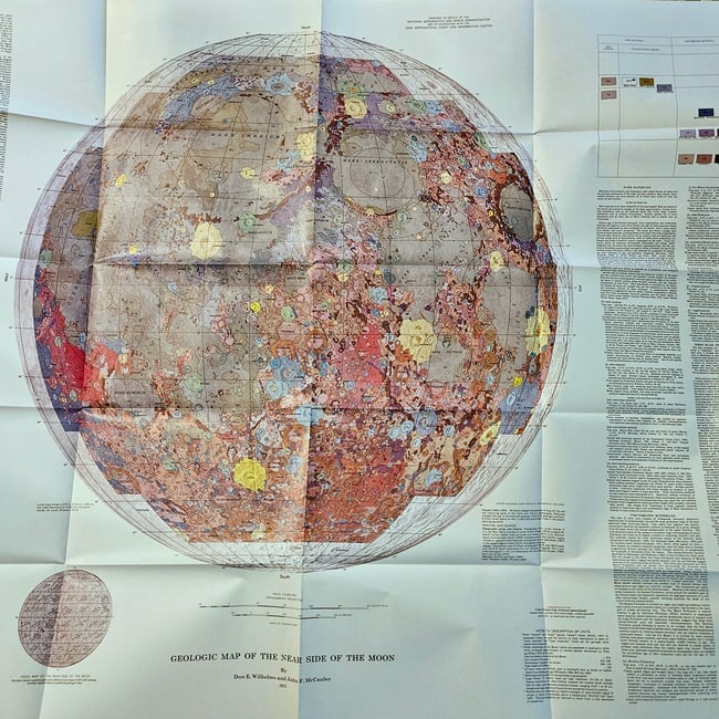 Vintage Original 1971 USGS Geologic Map of the Moon Near Side (I-703) Apollo Era Set - 2