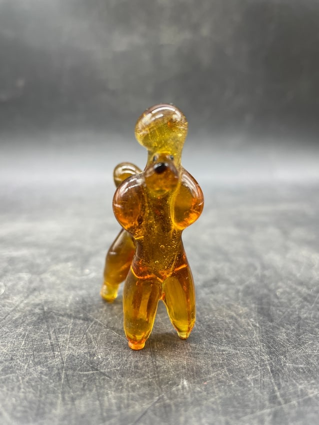 Vintage Amber Art Glass Poodle Figurine Mid Century Modern Dog Figure - 3
