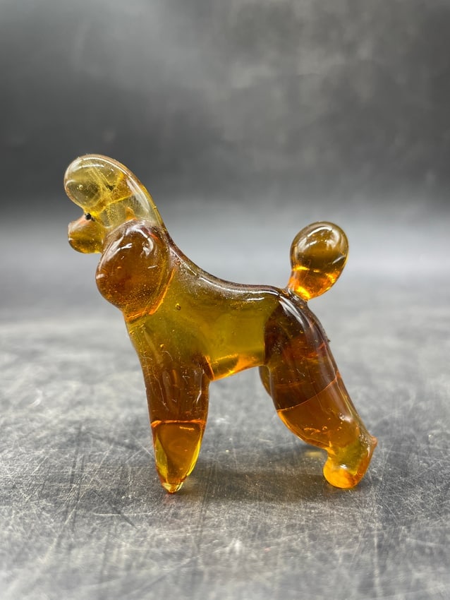 Vintage Amber Art Glass Poodle Figurine Mid Century Modern Dog Figure - 4