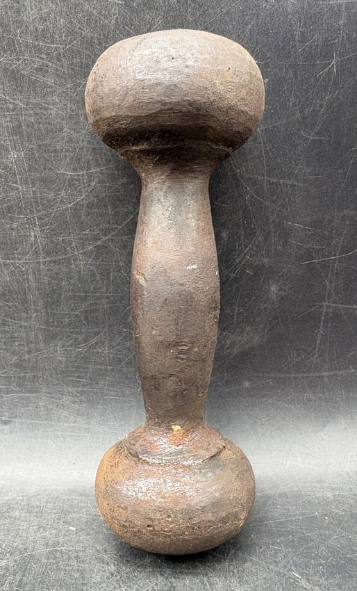 Antique Cast Iron Globe Dumbbell Strongman Exercise Weight Cannonball Form 3 lb 6 oz - 3