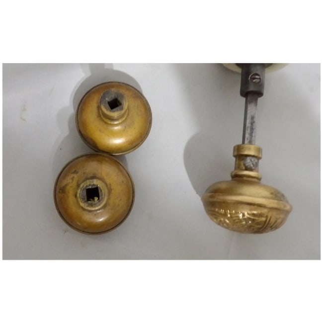Antique Brass Wide Base Corbin Ceylon & Porcelain Doorknobs - 6
