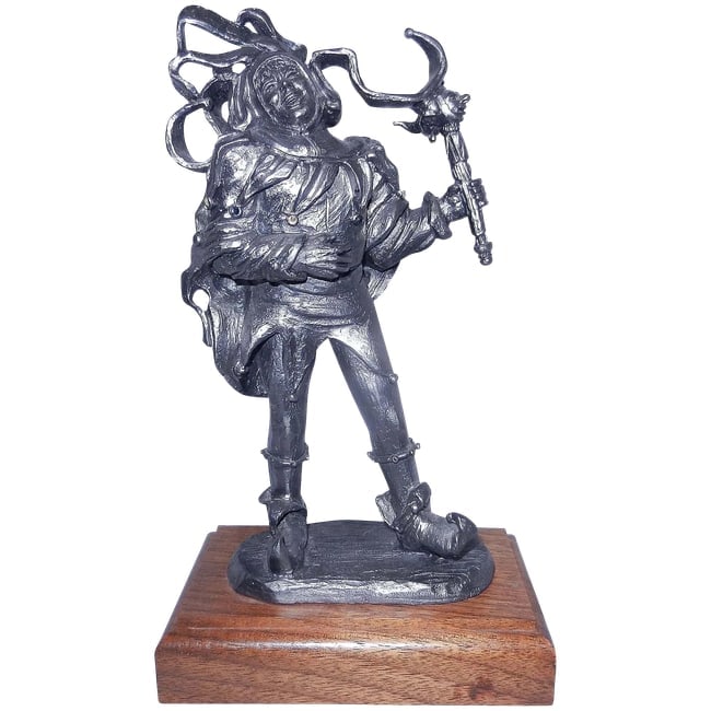 Michael Ricker 1990 Jester # 327/1600: This Michael Ricker 1990 Jester was one of his most popular figurines. Stamped on the base Ricker 1990 and 327/1600. Sculpture measures 8 1/4" tall and is affixed to wood base measuring 5" x 3". Condi