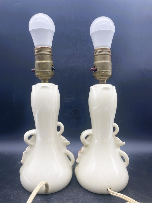 Pair of Vintage WILLIAM F.B. JOHNSON ORCHID Hand Painted Vanity /Dresser Lamps - 3