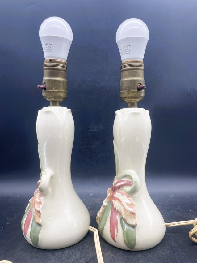 Pair of Vintage WILLIAM F.B. JOHNSON ORCHID Hand Painted Vanity /Dresser Lamps - 4