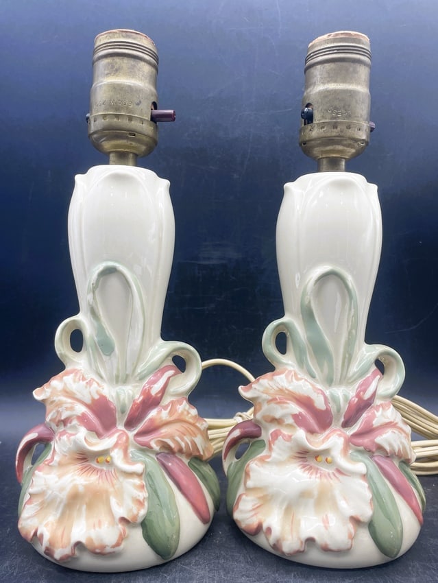 Pair of Vintage WILLIAM F.B. JOHNSON ORCHID Hand Painted Vanity /Dresser Lamps - 7