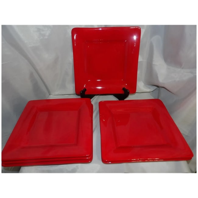 Set of 6 Artimino CIAO II Red 11 1/2" Hand Painted Earthenware Dinner Plates - - 2