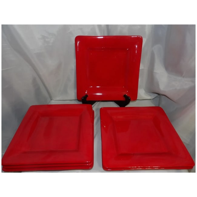 Set of 6 Artimino CIAO II Red 11 1/2" Hand Painted Earthenware Dinner Plates - - 8